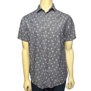 Denim & Flower Ricky Singh Mens Large Slim Fit Palm Tree Grey Button Down Shirt